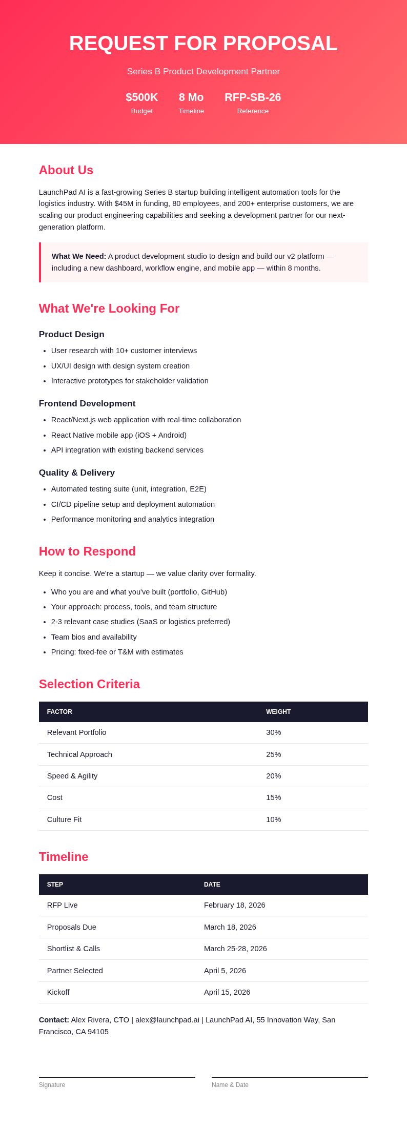 Startup Request for Proposal